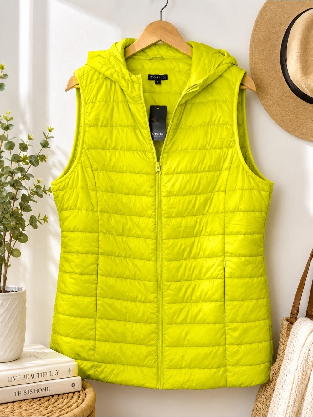 torrid Neon Yellow Quilted Hooded Puffer Vest